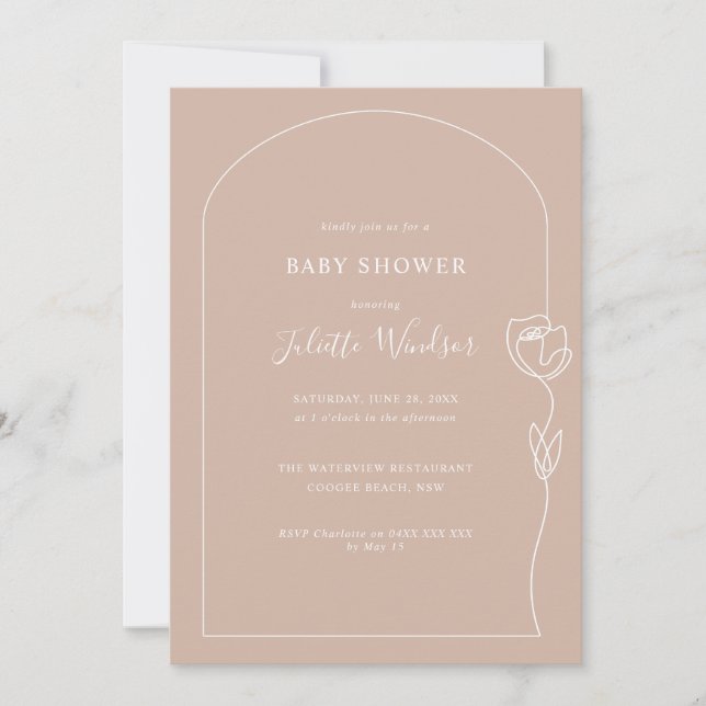 Line Drawing Rose Baby Shower Invitation (Front)