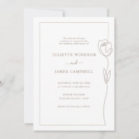 Line Drawing Rose Flower Wedding Invitation