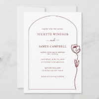 Line Drawing Rose Flower Wedding Invitation