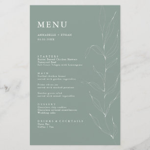 Line Drawing Sage Foliage Menu Card