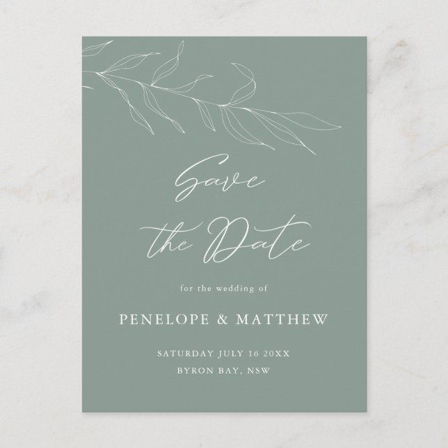 Line Drawing Sage Foliage Save the Date Postcard (Front)