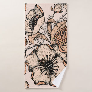 Line drawing seamless pattern. Light colours. Vint Bath Towel