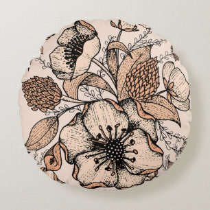Line drawing seamless pattern. Light colours. Vint Round Cushion