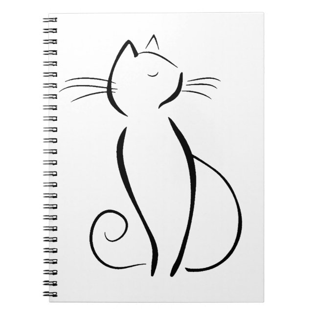 Line Drawn Black Cat Notebook (Front)