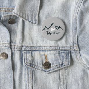 Line drawn mountain range personalizable monogram 6 cm round badge
