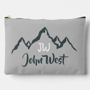 Line drawn mountain range personalizable monogram accessory pouch