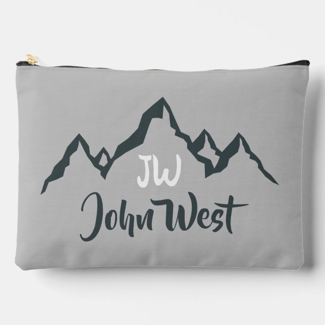 Line drawn mountain range personalizable monogram accessory pouch (Front)