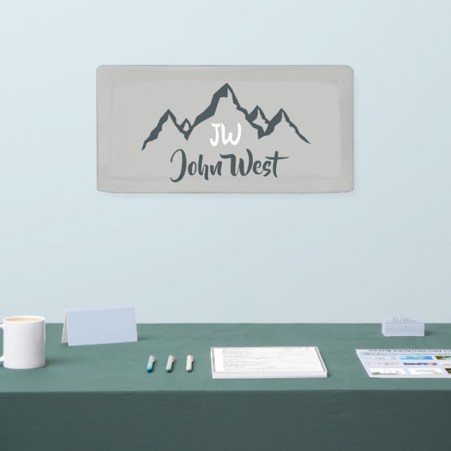 Line drawn mountain range personalizable monogram banner (Tradeshow)