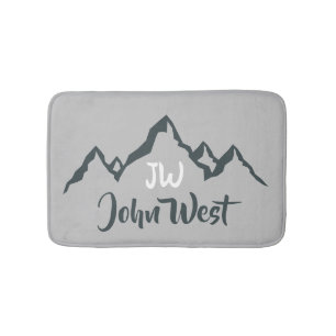 Line drawn mountain range personalizable monogram bath mat