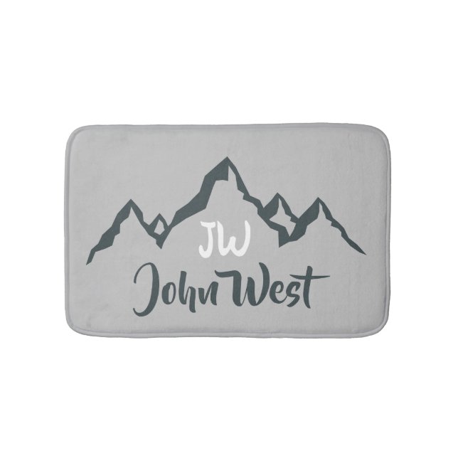 Line drawn mountain range personalizable monogram bath mat (Front)