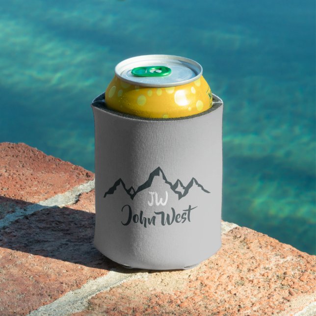 Line drawn mountain range personalizable monogram can cooler (In Situ Pool)