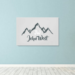 Line drawn mountain range personalizable monogram canvas print