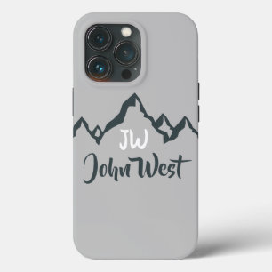 Line drawn mountain range personalizable monogram iPhone 13 pro case