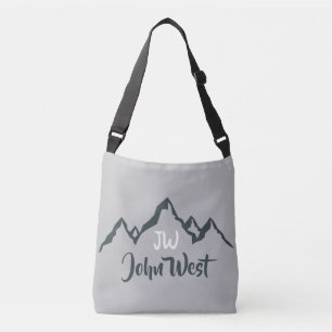 Line drawn mountain range personalizable monogram crossbody bag