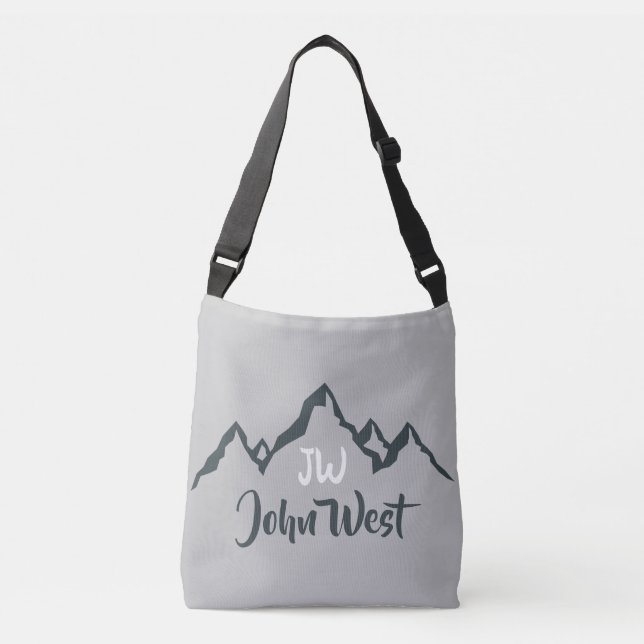 Line drawn mountain range personalizable monogram crossbody bag (Front)