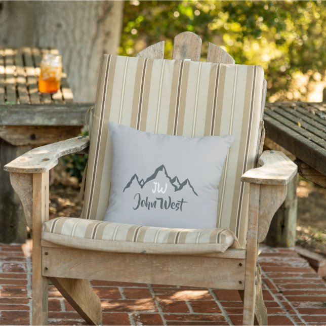 Line drawn mountain range personalizable monogram cushion (Chair)