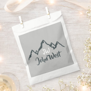 Line drawn mountain range personalizable monogram favour bags