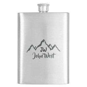 Line drawn mountain range personalizable monogram hip flask