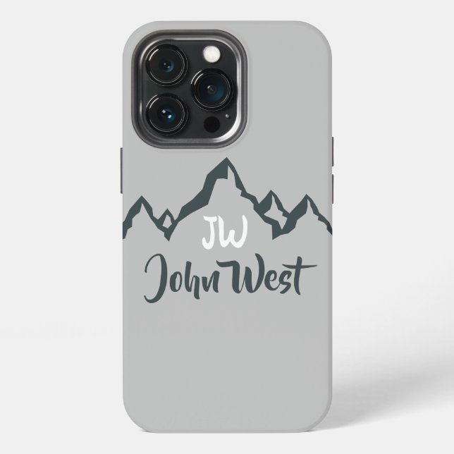 Line drawn mountain range personalizable monogram iPhone case (Back)