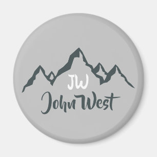 Line drawn mountain range personalizable monogram magnet