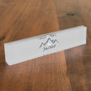 Line drawn mountain range personalizable monogram nameplate