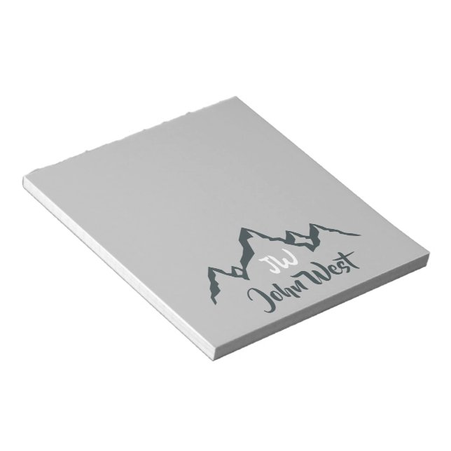 Line drawn mountain range personalizable monogram notepad (Angled)
