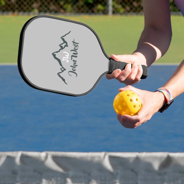 Line drawn mountain range personalizable monogram pickleball paddle (Insitu)