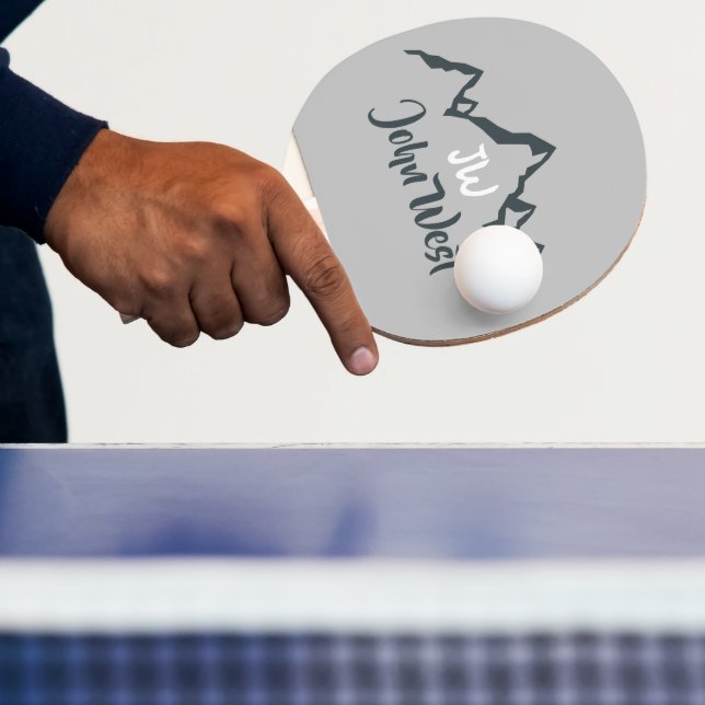 Line drawn mountain range personalizable monogram ping pong paddle (Insitu)