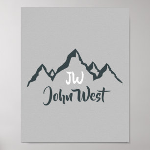 Line drawn mountain range personalizable monogram poster