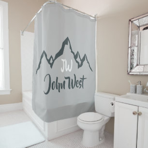 Line drawn mountain range personalizable monogram shower curtain