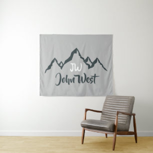 Line drawn mountain range personalizable monogram tapestry