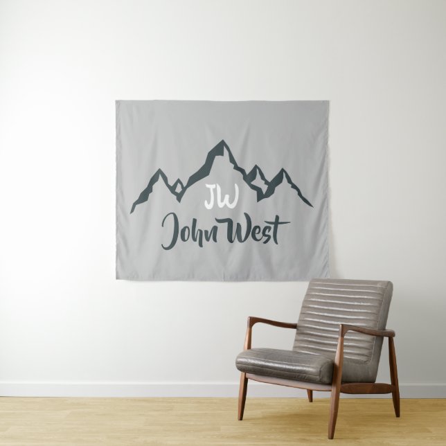 Line drawn mountain range personalizable monogram tapestry (In Situ (Horizontal))