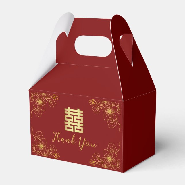 Line floral cherry blossom red Chinese wedding Favour Box (Back Side)