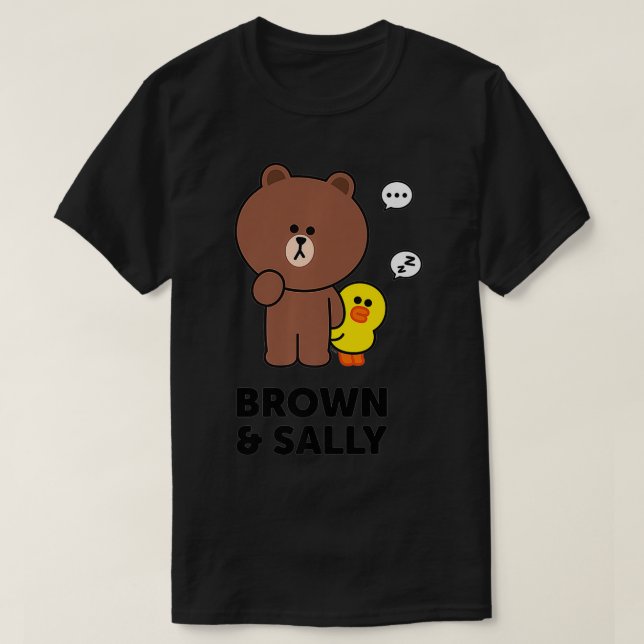 Line Friends Brown and Sally Speech Bubbles Premiu T-Shirt (Design Front)