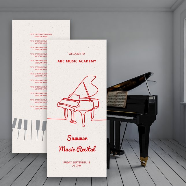 Line Grand Piano Music Recital Program List Invitation (Line Grand Piano Music Recital Program List)