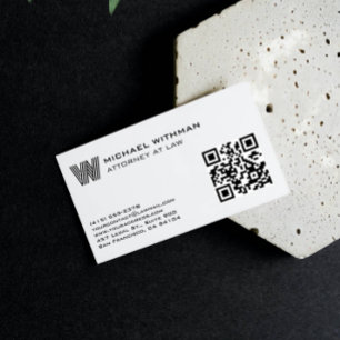 LINE MONOGRAM  MASCULINE QR ATTORNEY ACCOUNTANT BUSINESS CARD
