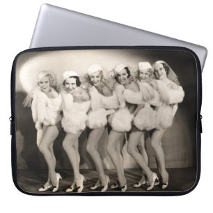Line of chorus girls in white furvintage, retro, 1 laptop sleeve