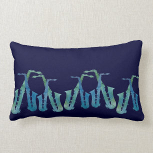Line of Cool Blue Saxophones Lumbar Cushion