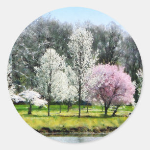 Line of Flowering Trees Classic Round Sticker