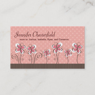 Line of Flowers Pink and Brown Mummy Calling Card