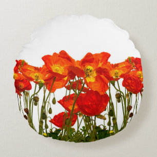 Line of red poppies isolatedart, background, beaut round cushion