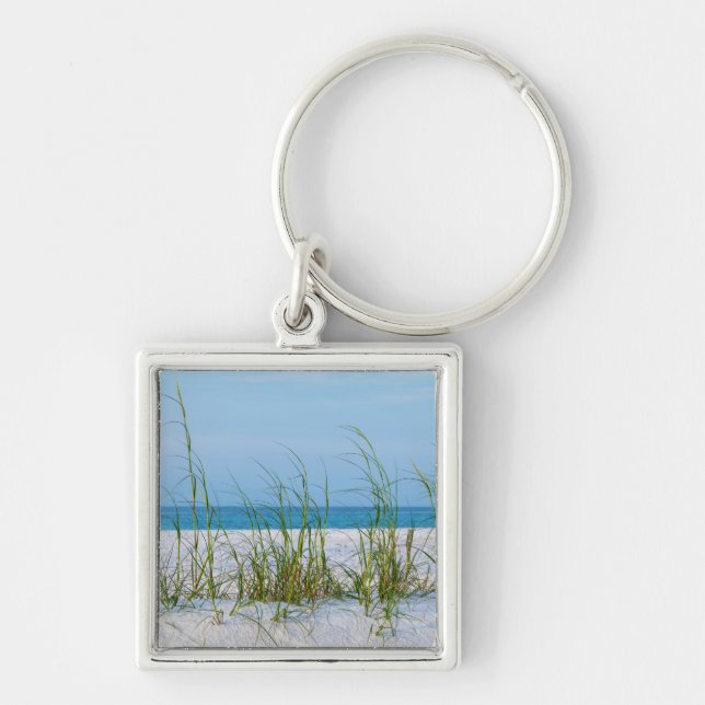 Line Of Sea Oats In White Sand Key Ring (Front)