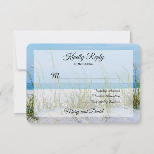 Line Of Sea Oats In White Sand Wedding RSVP Card