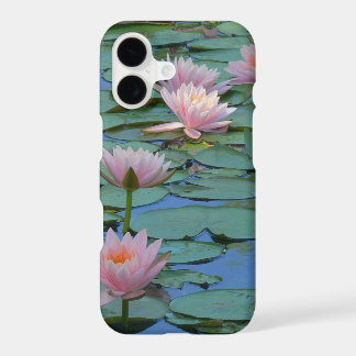 Line Of Soft-Pink Water Lilies Among Lily Pads