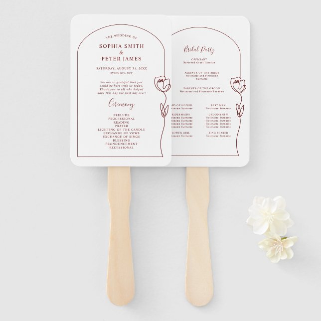 Line Rose Ceremony Program Hand Fan (Front and Back)