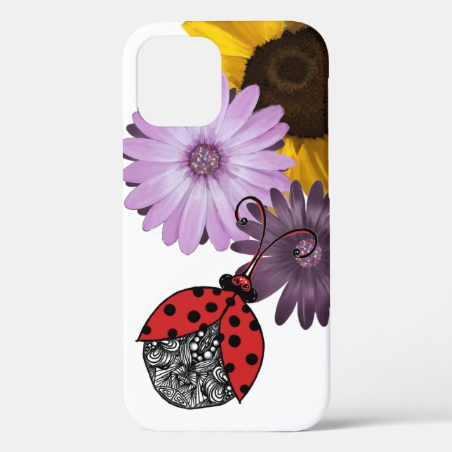 Line tangle ladybug with realistic flowers Case-Mate iPhone case (Back)