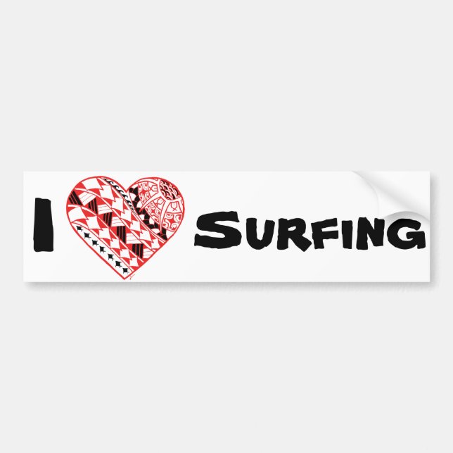 LineA I Heart Surfing (Polynesian) Bumper Sticker (Front)