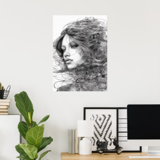 Lineal Art Drawing Woman's Body Poster