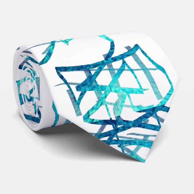 Linear Abstract Aqua Blue Theme Tie (Rolled)