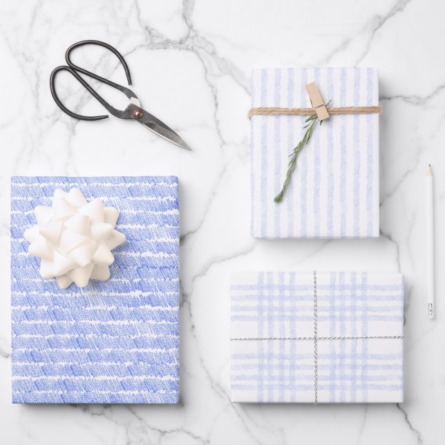 Linear Blue Lines And Stripes Pattern Papers Wrapping Paper Sheet (Front)